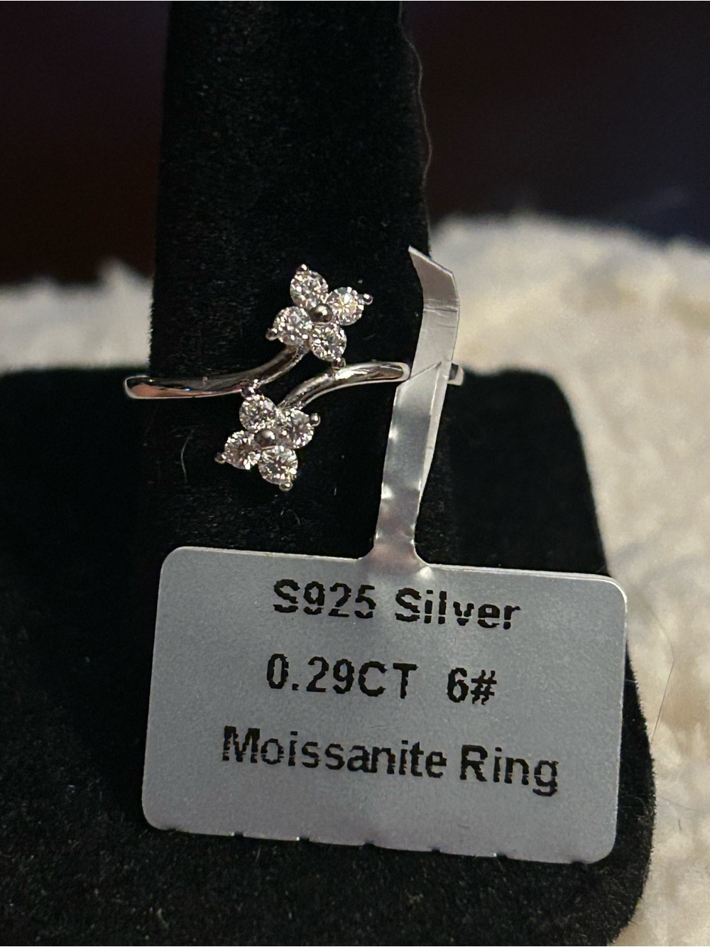 Sterling Silver White Moissanite Floral Ring - Elegant Double Flower